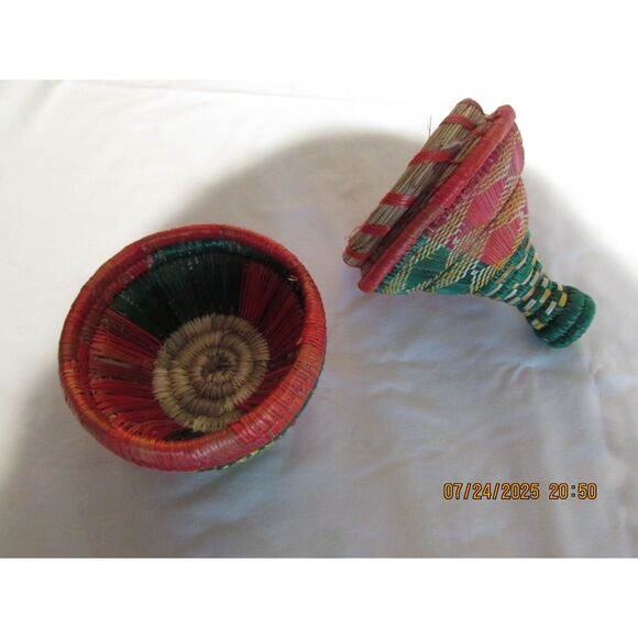 Woven wicker basket jar with lid multicolored art basket storage - Picture 10 of 10